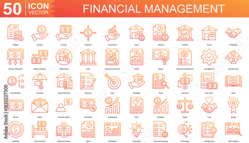 Financial Management icon collection set. Containing budget, Savings, Income, Expenses, Investment, Asset, financial icon