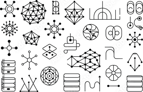 Artificial Intelligence and Data Science Outline Icon Collection,AI Workflow, Data Graph and Mathematical Model Line Icons,Technology Diagram,Learning Outline Vector Set,Modern Data Processing,Ai