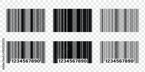 Barcode Icon Set – Multiple Black Barcode Designs Isolated on White Background for Product and Retail Use. Modern Barcode Vector. Product Identification, Retail Scanning. 