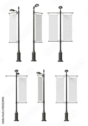 Streetlight Banners: 3D Render, Mockup Set
