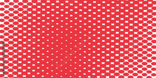 Red color halftone gradient texture. Vanishing cartoon polka dot background. Repeating dotted gradation pattern. Fading comic pop art overlay backdrop. Raster halftone effect wallpaper. Vector