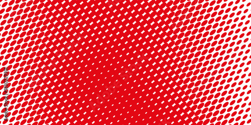 Red color halftone gradient texture. Vanishing cartoon polka dot background. Repeating dotted gradation pattern. Fading comic pop art overlay backdrop. Raster halftone effect wallpaper. Vector