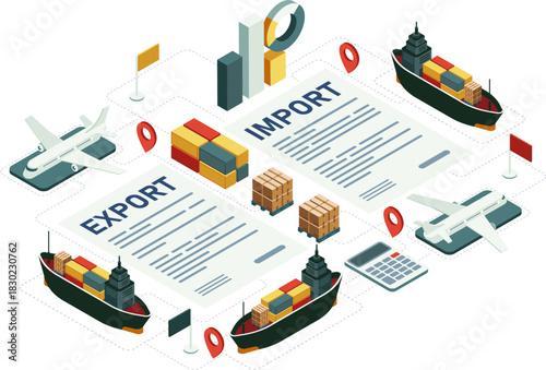 Isometric Global Import Export Logistics and Documentation