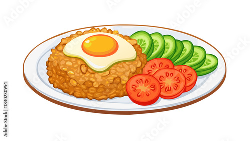 Nasi Goreng Vector Indonesian Fried Rice with Toppings