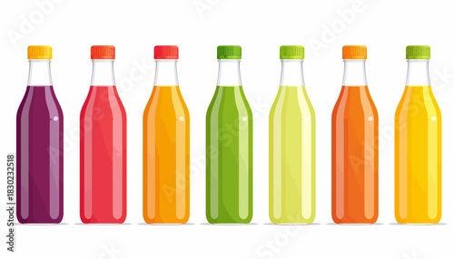 Vibrant array of colorful juice bottles, perfect for promoting healthy living and delicious refreshment, ideal for juice bar menus and beverage ads