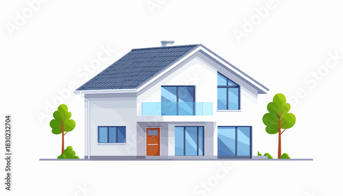 Stylish modern two story home with clean architectural design, perfect for real estate ads, home improvement projects, or neighborhood planning visuals