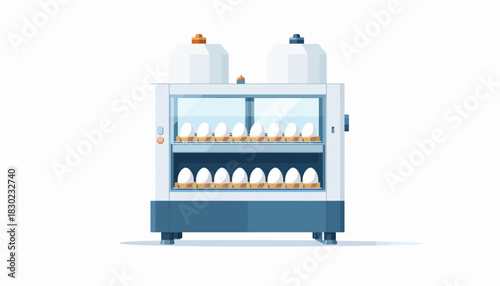 Farm Fresh Eggs Incubating in Modern Hatchery Cabinet for Quality Poultry Production, Showcasing Agricultural Technology and Sustainable Farming Practices