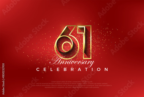 line art number with golden fancy 61st numeral. Premium vector for poster, banner, celebration greeting.