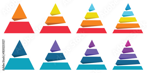 Triangular pyramid colorful icon. triangular pyramid infographics. educational materials. diagrams with ascending levels. Pyramid infographic