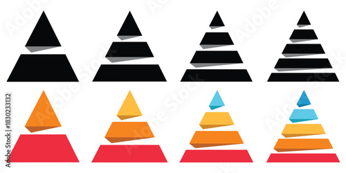 Triangular pyramid colorful icon. triangular pyramid infographics. educational materials. diagrams with ascending levels. Pyramid infographic