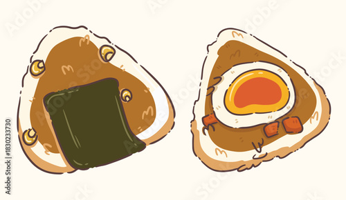 Cute Japanese Onigiri Rice Ball Vector Illustration Set