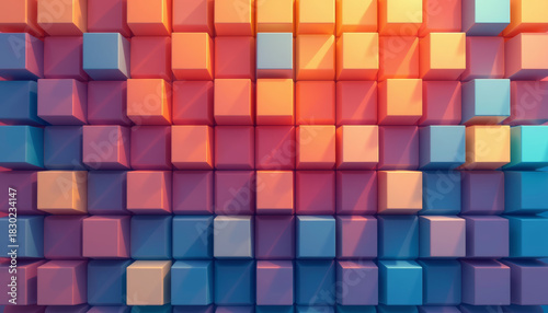 Colorful cube pattern, geometric block background, pastel gradient, abstract depth, modern design, seamless