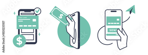 Digital Finance: Mobile Payments and Online Banking Illustrations.