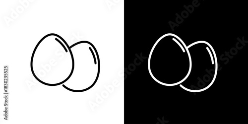 Minimalistic Egg Icon Set White and Black Outlines on Contrasting Backgrounds, Simple Design