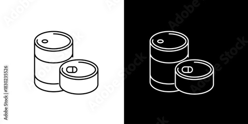 Line art icon illustration of two food cans, one tall and one short, on a white and black background