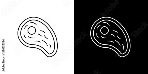 Minimalist outline icon of a raw T-bone steak. Vector illustration of fresh meat or beef for butcher shop and barbecue concepts