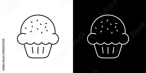 Outline cupcake icon with sprinkles, simple vector graphic illustration. Sweet dessert and pastry symbol for bakery logo or cafe menu