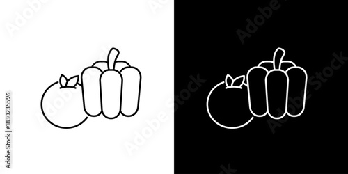 Line art icon of a tomato and a bell pepper, a simple vegetable symbol. Isolated vector illustration for nutrition and healthy food design