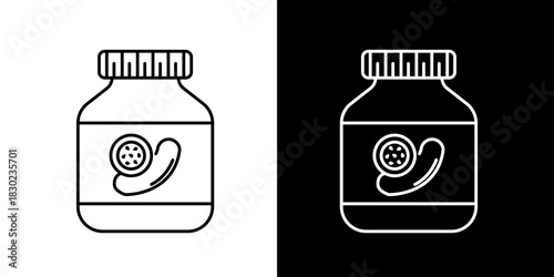 Outline vector icon  illustration of a glass jar filled with a pickled cucumber, symbolizing home-preserved vegetables and tangy snacks perfect for culinary designs