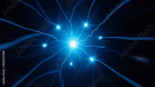 Illuminating Neural Network: A radiant core emits a powerful blue energy, forming intricate connections that symbolize the power of thought and data analysis. 