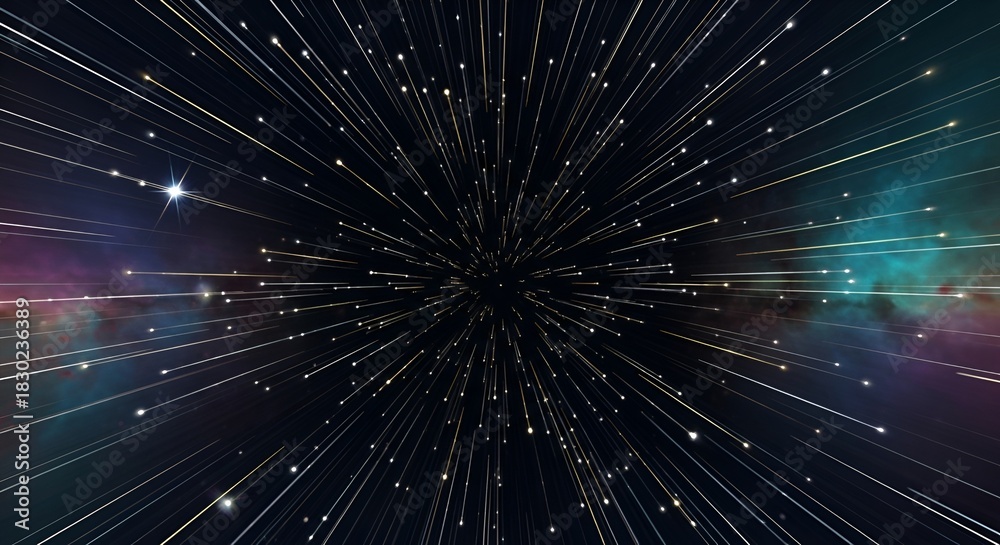 Naklejka premium Warp speed effect background illustration with star trails in cosmic space