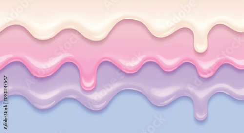 Sweet Drips of Cream and Icing in Pastel Colors on Blue Background