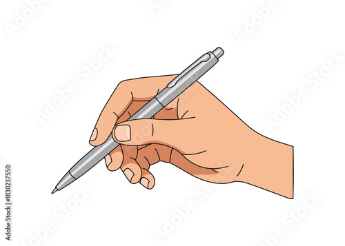 Hand Holding a Silver Pen Ready to Write or Draw