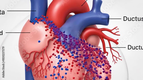 Animated illustration of fetal heart circulation and ductus arteriosus