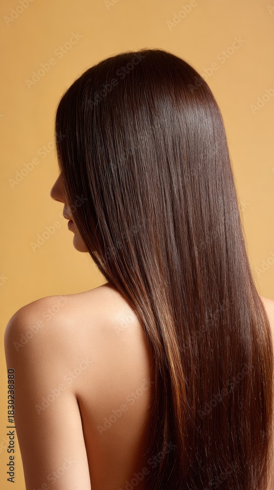 Naklejka premium Elegant Rear Beauty Portrait of Indian Woman with Caramel Balayage Hair 
