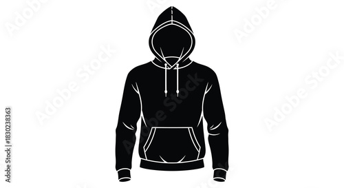 A stark black hooded figure against a white background a minimalist graphic design silhouette