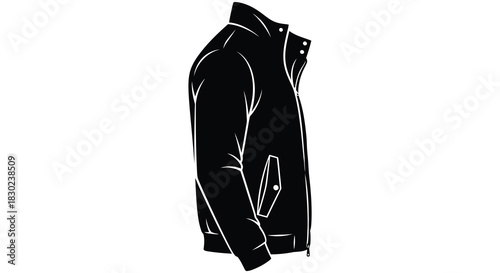 A striking black outline of a classic jacket hanging showcasing fashionable apparel silhouette
