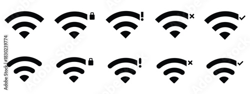 Smart flat wifi black icon sign for wireless connection or internet spot designation or marking free zone of whyphy