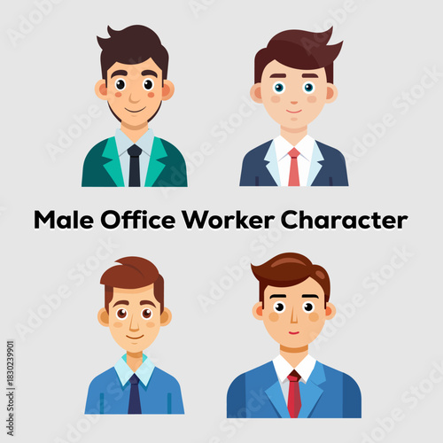 Male Office Worker Character Avatars Set