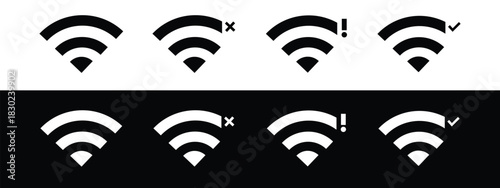 Wifi and wireless problem icon, No internet access crossed out symbol, Wifi signal icon with cross indicating no connection, Wifi and wireless problem icon or no wifi icon set