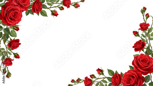 Red roses valentine's frame  isolated on transparent background