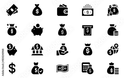 Money Bag Icon, Dollar Sac,k, and Finance Symbol Vector Illustration