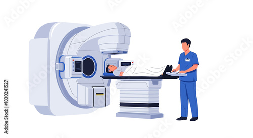Radiotherapy treatment for cancer patient in medical facility with professional technician