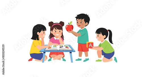 Kids Learning Together A Colorful Illustration of Childhood Education
