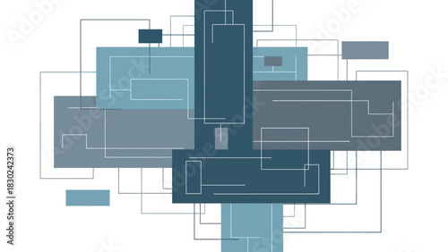 Modern abstract technology background with a complex network of geometric shapes and interconnected lines, symbolizing digital data flow, communication, and innovation for various digital projects