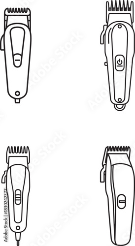 Four hair clippers in a grid pattern on white background