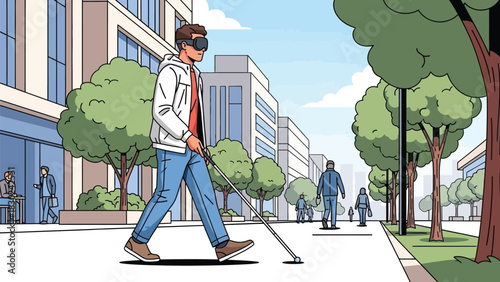 Future of accessibility visually impaired individual uses smart technology for urban navigation