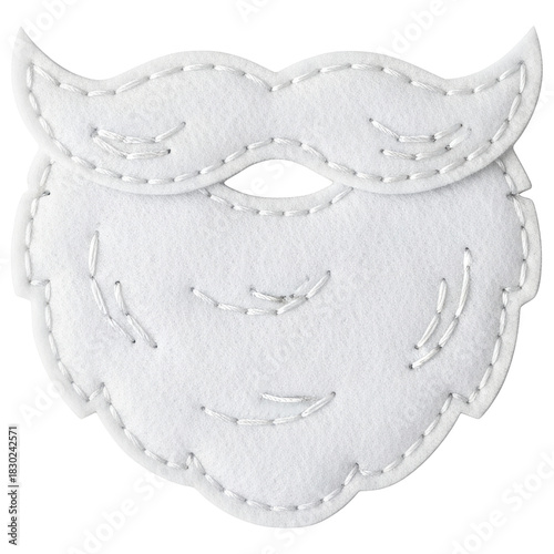 White felt santa claus beard and mustache accessory stitched craft on transparent background