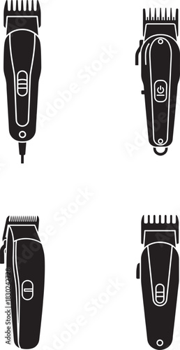 Set of hair clippers black and white vector illustration