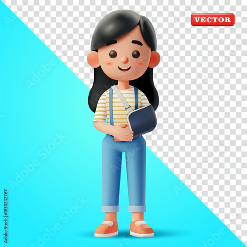 Teenage girl with broken arm, 3D vector. Suitable for health