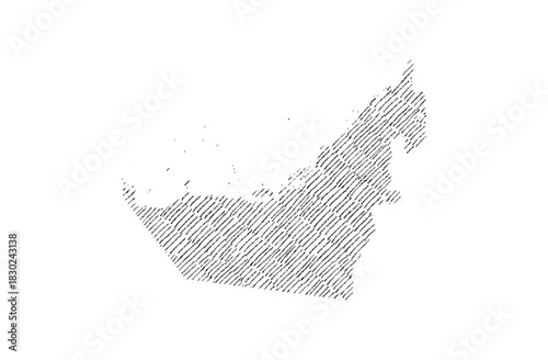 UAE United Arab Emirates Country map hand drawn sketch on white background vector, freehand hatch vintage style.