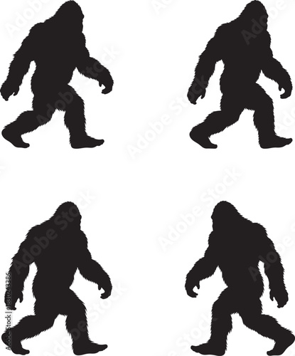 Bigfoot silhouettes cryptid creature walking sasquatch illustration mythical beast