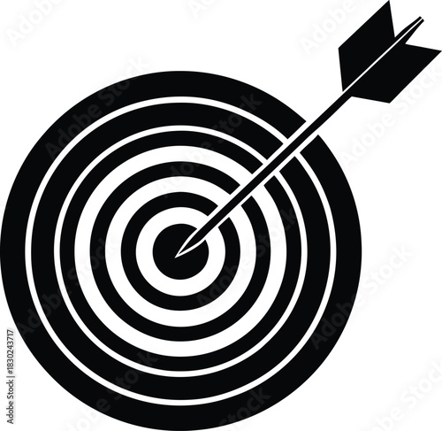 Black and white target with arrow hitting bullseye silhouette vector 1