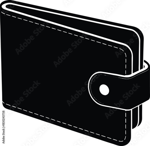 Black silhouette of a bifold wallet with white stitching detail