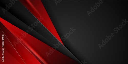High contrast red and black glossy stripes. Abstract tech graphic banner design. Vector corporate background