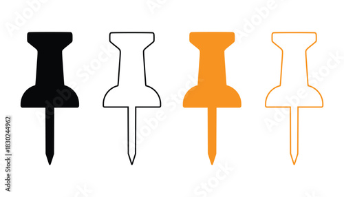 push pins in black white and orange colors-vector 